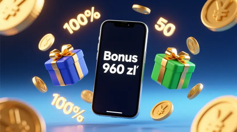 Wizualizacja bonusu powitalnego - 960 złotych bonus dla nowych graczy