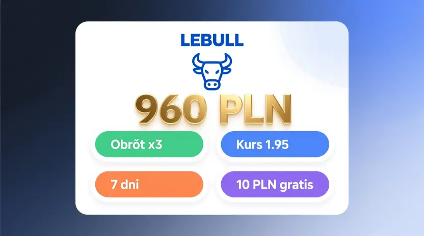 Lebull bonus powitalny 960 złotych - warunki obrotu x3, minimalne kursy 1.95, 7 dni realizacji, bonus bez depozytu 10 zł
