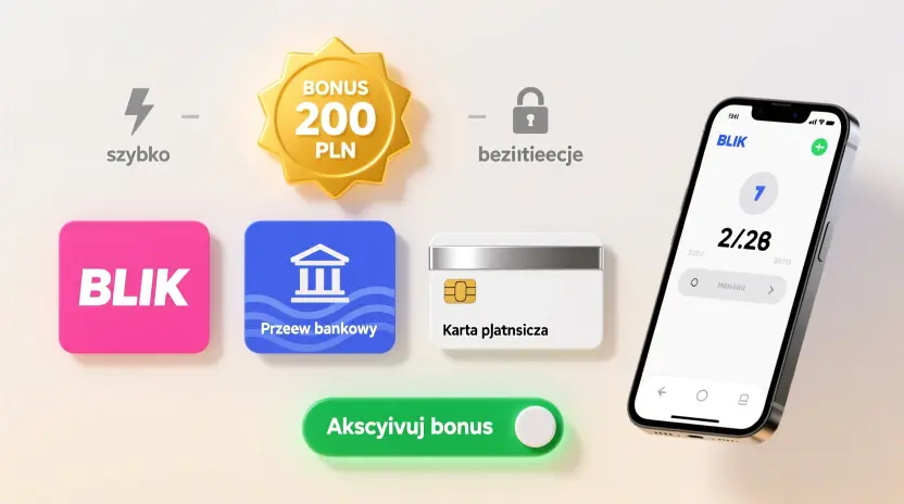Metody płatności BLIK, przelew bankowy, karta płatnicza i aktywacja bonusu powitalnego